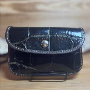 Dooney & Bourke Vintage Croc Embossed Black & Dark Green Leather Wristlet
